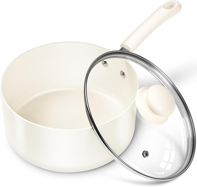 MICHELANGELO Nonstick Sauce Pan Sets, Ceramic Saucepan with Lid, Multipurpose Pot with Lid, Non-Toxic Saucepans, Induction Compatible, 3QT, White