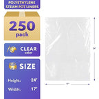 APQ Steam Table Pan Liners 24 x 17 for 1/2 Pan, Disposable Polyethylene Steam Pot Liners Pack of 250, Clear Cooking Liners 24x17, Durable Steam Bags Steamtable pan Liners for Caterers, Restaurants