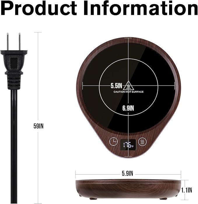 PUSEE Coffee Mug Warmer - Electric Large Candle Warmer Plate with 4H Auto Shut Off, 3-Temp Settings Cup Heater for Desk, Tea, Milk, Cocoa