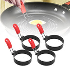 2024 New Stainless Steel Egg Rings for Frying - Round Cooker Rings, Pancake Shapers With Orange Silicone Handle, Non-stick Molds for Kitchen Breakfast Tool (A-4Pcs Red)