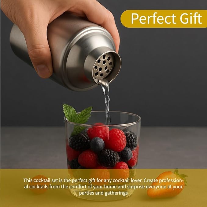 Cocktail Shaker Set Bartender Kit with Stand – Professional Bar Set for Home Bar – Martini Shaker, Jigger, Muddler & Strainer – Complete Drink Mixer & Bar Tools Set for Cocktails and Mixology 10 Pcs