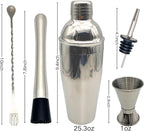 7-Piece Cocktail Shaker Set, Bartender Kit, Home Bar Accessories, Mixing Spoon, Measuring Jigger, Pour Spout, Muddler ，23oz Shaker with Built-in Bartender Strainer，Stainless Steel Bar Set