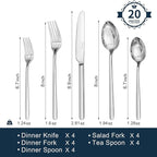 KINGSTONE Bone China Dinnerware Set for 4 with 20 Piece Silverware Set for 4, Dishwasher Safe, Tableware for Daily Use with Elegant Design