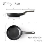 Nonstick Frying Pan, 8/10/12 Inch Skillet with Stay Cool Handle, Fully Coated, Induction Compatible & Oven Safe, 100% Dishwasher Safe, PTFE & PFOA Free（8 Inch, Black Sesame）