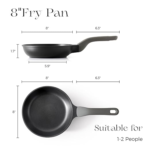 Nonstick Frying Pan, 8/10/12 Inch Skillet with Stay Cool Handle, Fully Coated, Induction Compatible & Oven Safe, 100% Dishwasher Safe, PTFE & PFOA Free（8 Inch, Black Sesame）