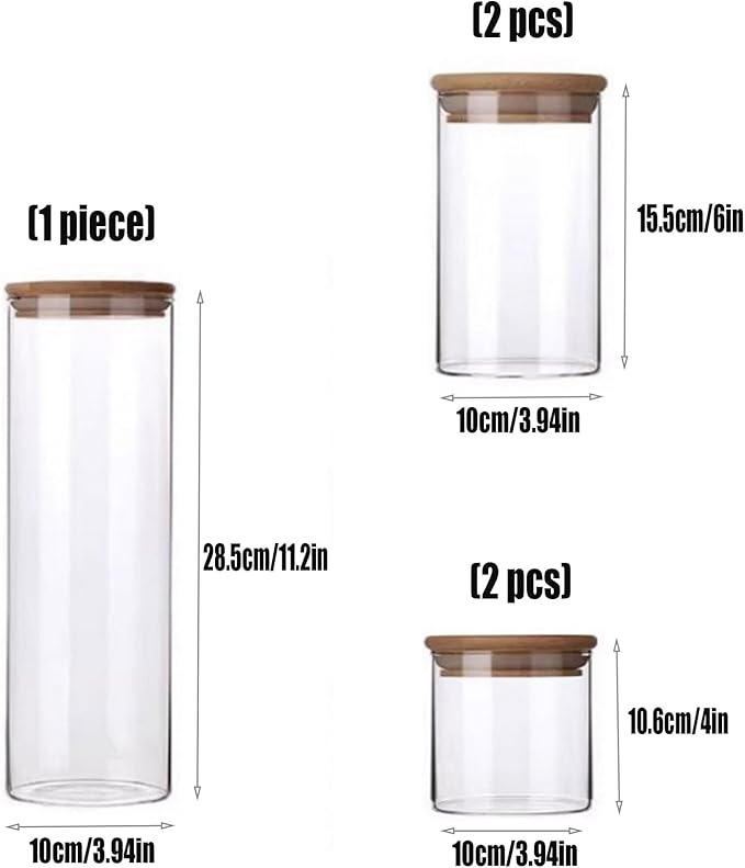 Glass Jars with Bamboo Lids [Muti Size Set of 5], Glass Canisters with Airtight Lids, Glass Food Storage Containers for Pasta, Oats, Coffee, Flour, Sugar, Rice, Best for Kitchen & Pantry