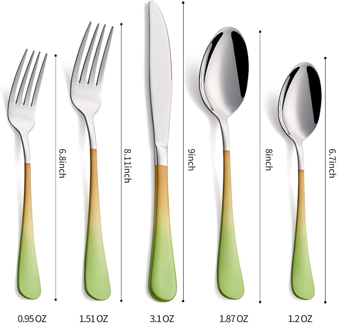 20-Pieces Color Silverware Sets for 4,Green and Orange Handle Stainless Steel Cutlery Set, Include Forks Spoons and Knives Set, Dishwasher Safe Utensil Sets for Home Restaurant