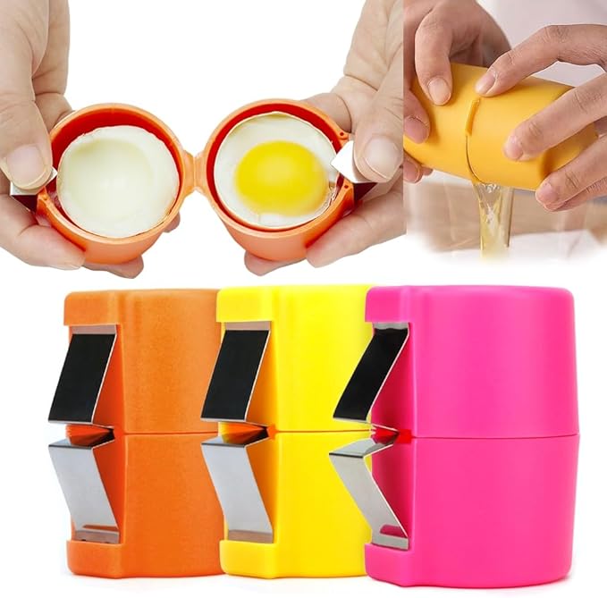 3pcs Egg Shell Opener,Egg Shell Opener For Hard Boiled Eggs,Egg Peeler,Eggshell Opener,Egg Cracker For Raw Eggs,Egg Sheller,Egg Shell Remover,Egg Opener Shell Cutter(Orange&Pink&Yellow)