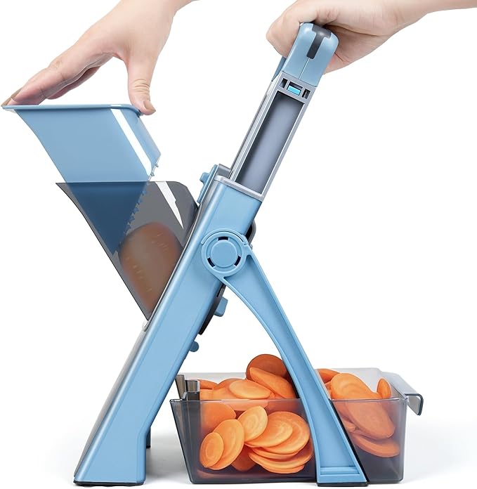 Safe Mandoline Slicer Plus – Adjustable Vegetable Chopper, Stainless Steel Blade, BPA-Free, Sky Blue
