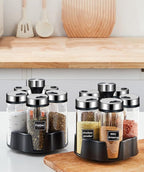 TINMIX Revolving Spice Rack Organizer, Rotating Seasoning Holder Shelf for Kitchen Countertop Cabinet, 4 Large 200ml Glass Jars + 1 Oil Dispenser Bottle