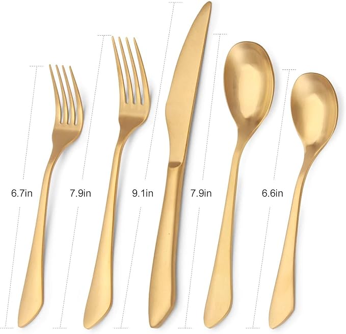 Matte Gold Silverware Set, 40-Piece Stainless Steel Flatware Set Service for 8, Satin Finish Tableware Cutlery Set for Home and Restaurant, Dishwasher Safe