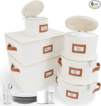 HOMELUX THEORY Hard Shell China Storage Containers, 6pc Ivory Mug & Plate Storage Box, Kitchen Storage Bins With Lids, Heavy Duty Moving Box with Handles for Dishes, Glassware, Stemware, Cup & Mug