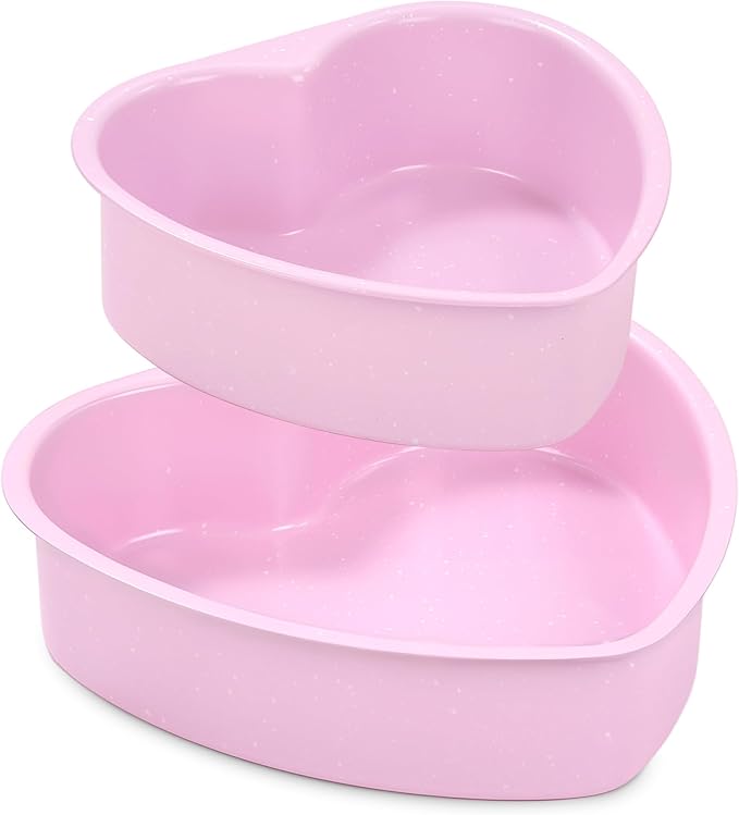 Heart Shaped Cake Pans 6 Inch 8 Inch Nonstick Cake Pan for Baking Stainless Steel Small large Heart Molds Set (Pink)