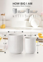 Nucookery Ceramic Utensil Holder Set for Kitchen Countertop, 7.2"+6.1" Large Cooking Utensil Crocks for Counter, Farmhouse Kitchen Decor, Set of 2 (Sand)