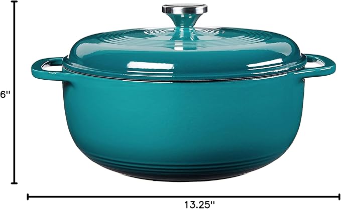 Lodge 6 Quart Enameled Cast Iron Dutch Oven with Lid – Dual Handles – Oven Safe up to 500° F or on Stovetop - Use to Marinate, Cook, Bake, Refrigerate and Serve – Lagoon
