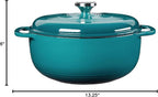 Lodge 6 Quart Enameled Cast Iron Dutch Oven with Lid – Dual Handles – Oven Safe up to 500° F or on Stovetop - Use to Marinate, Cook, Bake, Refrigerate and Serve – Lagoon