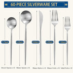 Silverware Set for 12, 60 Piece Flatware Set, Cutlery Tableware set Include Spoons And Forks Set, Stainless Steel Utensil Set, Matte polished Finish, Dishwasher Safe