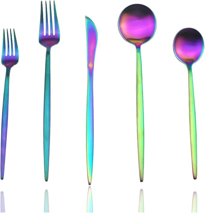 JASHII 18/10 Stainless Steel 20-Piece Matte Rainbow Colorful Flatware Set,Dinner Knife Fork Salad Fork Dessert Spoon, Service for 4, Luxury Silverware Cutlery Utensil Sets