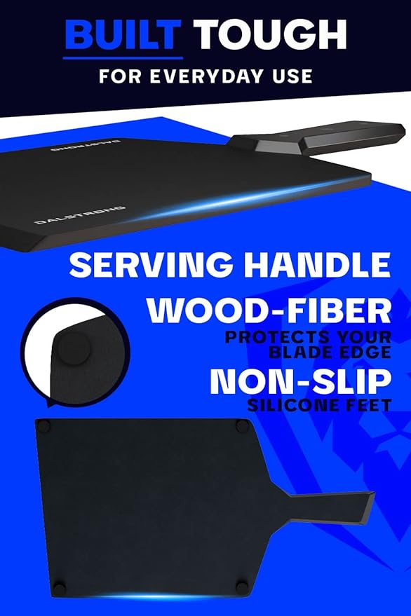 Dalstrong Cutting & Serving Board-Giftable Black Wood-Fibre Cutting Board-Non-Slip Feet-The Infinity Series-G10 Handle-Obsidian Black-Medium Size (9" x 11")