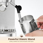 Espresso Machine 20 Bar, Compact Espresso Maker, Stainless Steel Expresso Coffee Machines with Steam Milk Frother & 34oz Removable Water Tank for Home Latte, Cappuccino, Silver