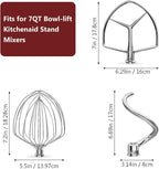 3 Pieces Stainless Steel Attachments (7QT Dough Hook,7QT Wire Whip,7QT Flat Beater Attachment) for KitchenAid Lift Stand Mixer and 7 Quart Bowl, Dishwasher Safe and Heavy Duty