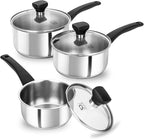 KOCH SYSTEME CS Stainless Steel Sauce Pan with Lid, 1QT & 2QT & 3QT Stainless Steel Saucepan Set with Bakelite Handles, Non Toxic Sauce Pot for Cooking, Induction Compatible & Dishwasher Safe, 6PCS