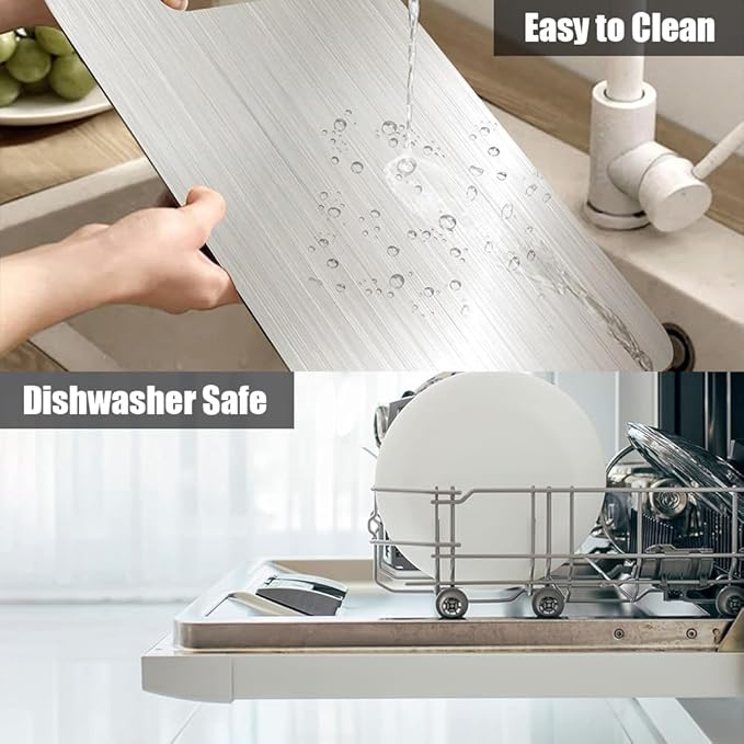 Stainless Steel Cutting Board for Kitchen, 304 Double Sided Heavy Duty Chopping Board, Food-Grade Titanium Board for Meat, Fruit, Vegetables, Baby Food, 15x11in