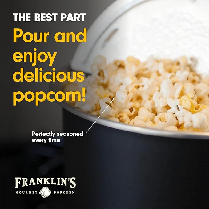 Franklin's Gourmet Popcorn - Movie Night Bundles - Whirley Popper, 28 oz. Organic Popcorn Kernels, 19 oz. Butter Flavored Salt, 30 oz. Butter Flavored Coconut Oil