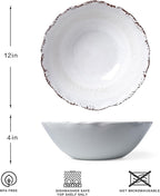 LEHAHA Rustic White Melamine Large Serving Bowl, 2 pieces Set,12 inches (130 OZ) Larger Salad Bowl, Lightweight and Unbreakable Mixing Bowl, BPA Free Melamine Bowls, Dishwasher Safe…