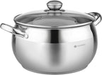 Daniks Classic 6 Quart Stainless Steel Stock Pot with Glass Lid, Tri-Ply Bottom for Even Heating, Induction Compatible, Dishwasher Safe