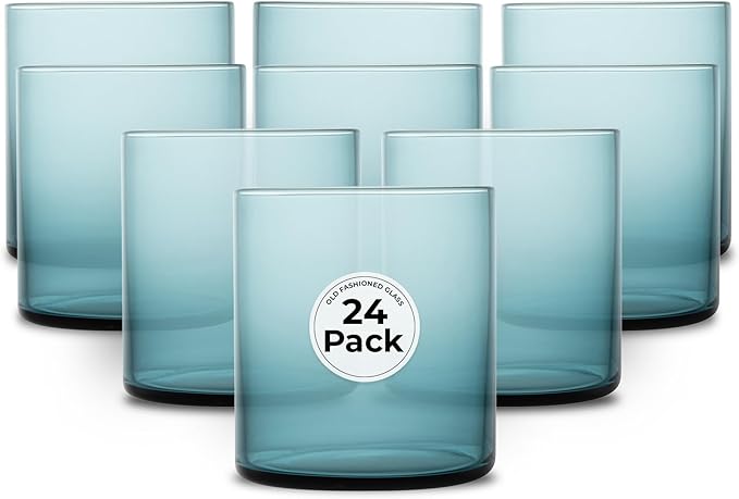Restaurantware-Vetri 10 Ounce Old Fashioned Glasses, 24 Dishwashable Whiskey Glasses - No-Lead, Durable, Blue Glass Tumblers For Scotch, For Drinking Liquor, Cocktail, Bourbon, Cognac, And More