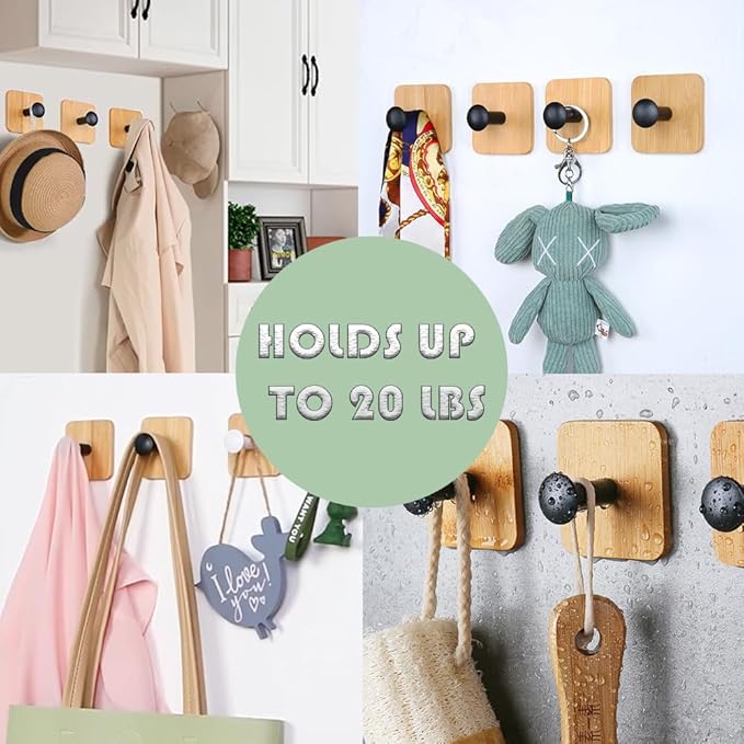 Self Adhesive Wall Hooks for Hanging Heavy Duty,Small Sticky Decorative No Nail Black Hooks,4 Pieces Cute Utility Hooks Damage Free Hanger Hook for Wall Mounted