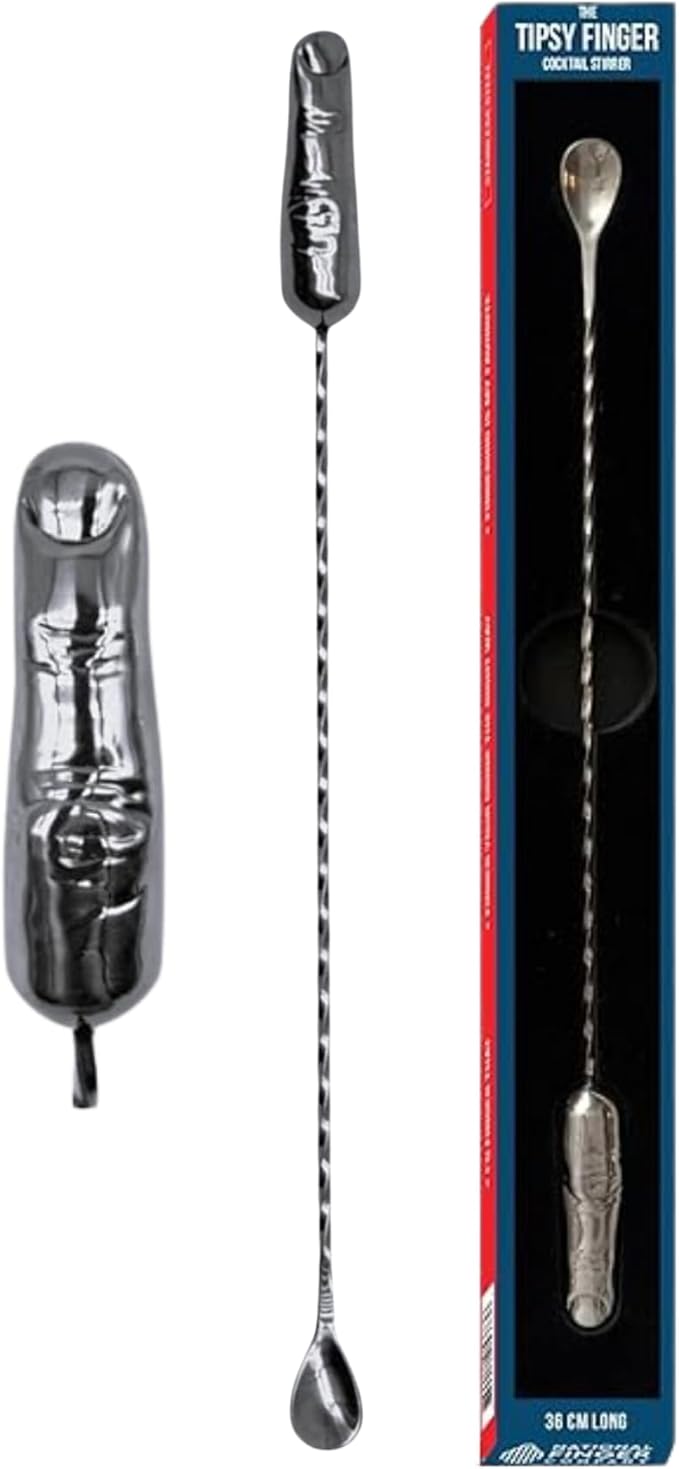 National Finger Company, Finger Cocktail Stirrer, Tipsy Finger, 36 cm, Stainless Steel Life-Size Finger Spoon, Funny Bar Spoon, Novelty Cocktail Stirrer, Gag Gift, Quirky Bar Tool