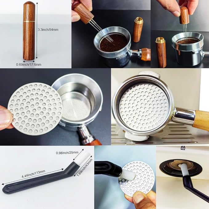 5 Pieces - 58mm Espresso Tamper Accessories Kit Fit 58-58.5mm Portafilters, 58mm Coffee Tampers Set, WDT Stirrer Tool, Puck Screen, Dosing Funnel, Coffee Cleaning Brush (58mm)