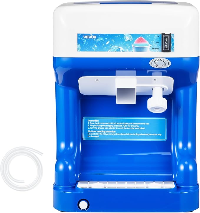VEVOR Commercial Ice Shaver Crusher,286lbs Per Hour Electric Snow Cone Maker with 2L Ice Cube Box, 250W 1500RPM Tabletop Shaved Ice Machine for Parties Events Snack Bar, Home and Commercial Use (Blue)