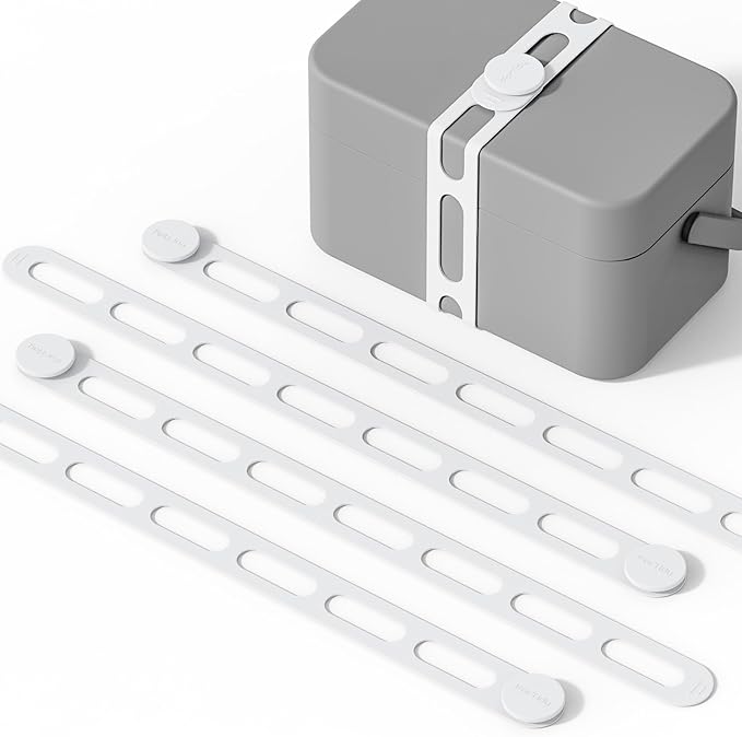 Silicone Utility Strap for Slow Cooker Lid, Pot, Bento Box, 21.65 In Reusable Elastic Self-Lock Silicone Tie for Bundling or Organizing Curtain, Cords, Yoga Mat, Camping Mat, 4pcs (White)