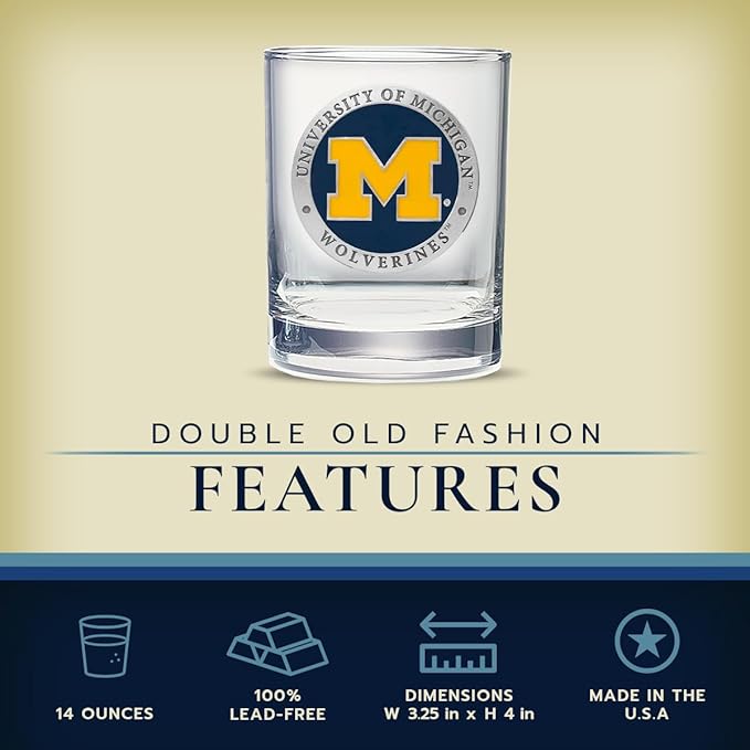 Heritage Pewter Michigan Double Old Fashion | Double Rocks Glass 14 OZ for Liquor | Expertly Crafted Pewter Glass