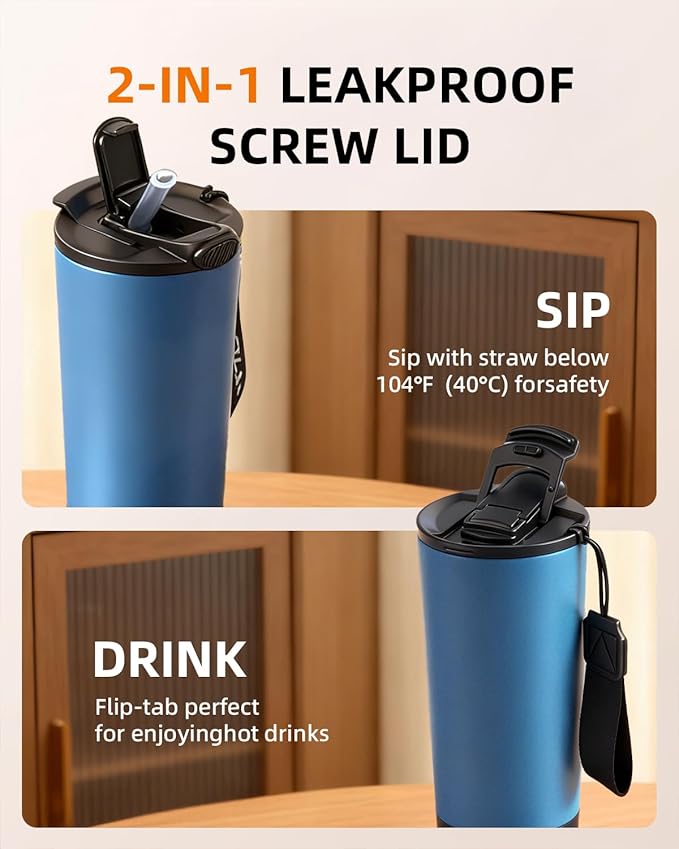 Temperature Control Heated Travel Mug Smart Self Heating Coffee Mug 20 Oz App Controlled LED Display coffee serving sets mug kept at a constant temperature for 4-10 hours (Slate Blue, 20 oz)