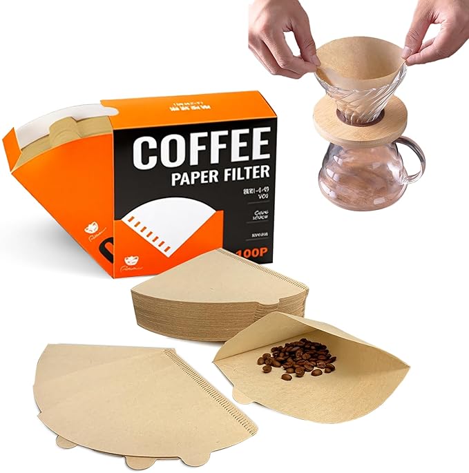 Cone Coffee Filter Papers, V02 Size, 100-Count Pack for Pour Over Coffee Makers (V02)