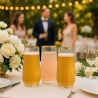 24 Pack Ribbed Ripple Stemless Toasting Glasses, Origami Durable 9 Oz BPA-Free Disposable Plastic Champagne Flutes for Weddings, Bars, Events, and Celebrations (Gold Rim)