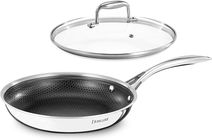 DELUXE Hybrid Ceramic Nonstick 10-Inch Fry Pan with Tempered Glass Lid, Skillet with Stay-Cool Handles, Dishwasher&Oven Safe, PFOA Free Compatible with All Cooktops