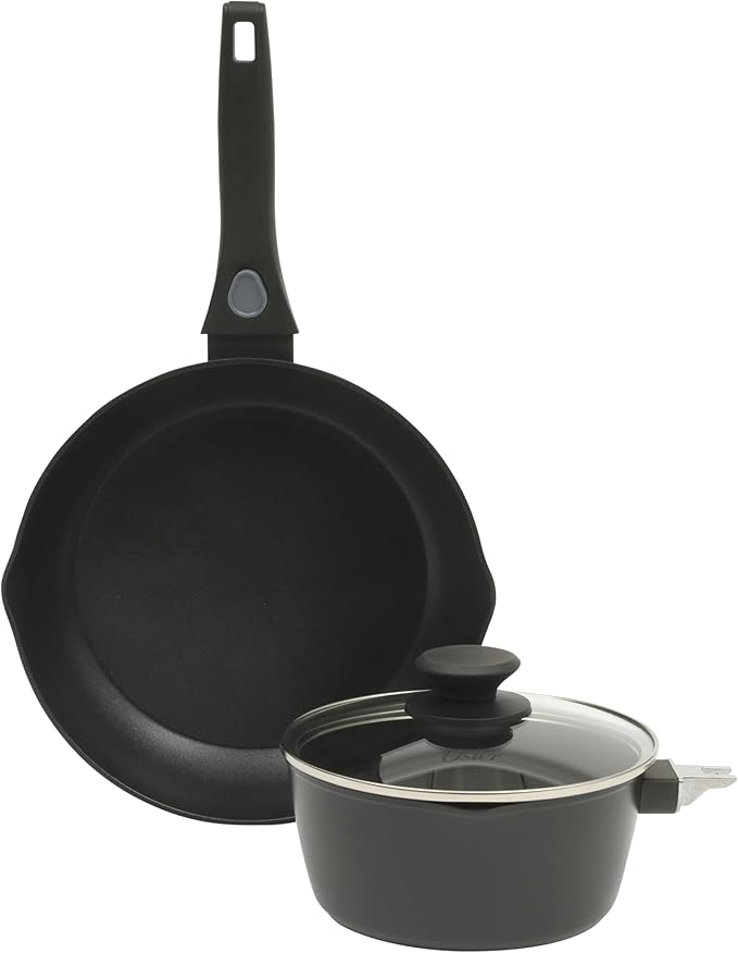 Oster SmartHandle 2-Qt Nonstick Saucepan & 10-Inch Fry Pan with Removable Handle Cookware Set – Oven & Dishwasher Safe, Space-Saving Cookware