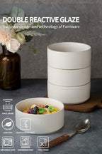 famiware Star Cereal Bowl Set, Soup Bowls Set of 6, Double Reactive Glaze, Stackable, 23oz Deep Bowls Suitable for Cereal, Popcorn, Oatmeal, Dessert - Dishwasher and Microwave Safe, Matte White