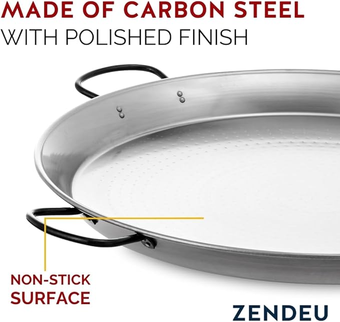 Paella Pan 32 inch (4 Hangers) - Carbon Steel Paella Pan, Made in Spain - Polished Steel, 32 in - 80 cm (40 Servings) Cook your own Spanish Paella