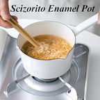 1.2L Enamel Milk Pan, Nonstick Milk Pot with Pour Spouts, Even Heat Conduction, Easy to Cook and Clean, Enamel Pot for Home Kitchen or Restaurant White