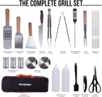 BBQ Accessories 24 in 1. Outdoor Grill Tools with Fork, Tong, Skewers, Digital Meat Thermometer - No Battery Included. Complete Grilling Tools kit with Portable Bag