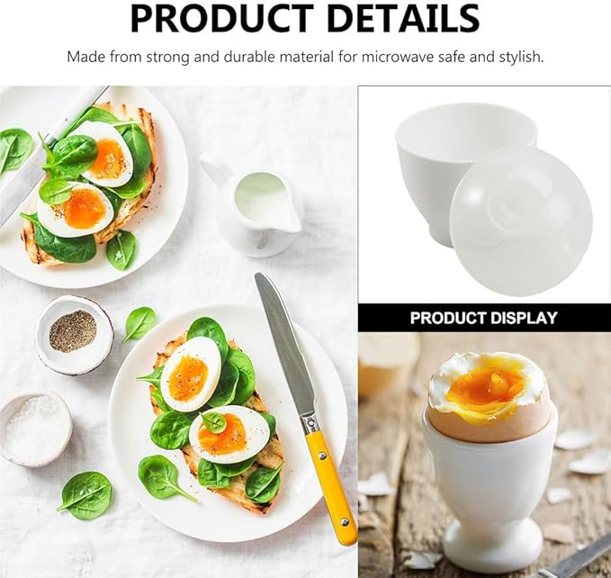 4Pcs Microwave Egg Cookers Poacher Cups with Lid, Pp Material, 3.74X2.55 Inch, White, for Quick and Healthy Breakfast, Mini Egg Cooking Tool