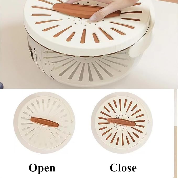 4Pcs Kitchen Colanders Bowl, Multipurpose Draining Basket with Lid & Handle, Fruit Cleaning Bowl with Strainer, Fruit Washing Storage Container, Portable Fruit Washing Bowl (2xBrown,2xWhite)