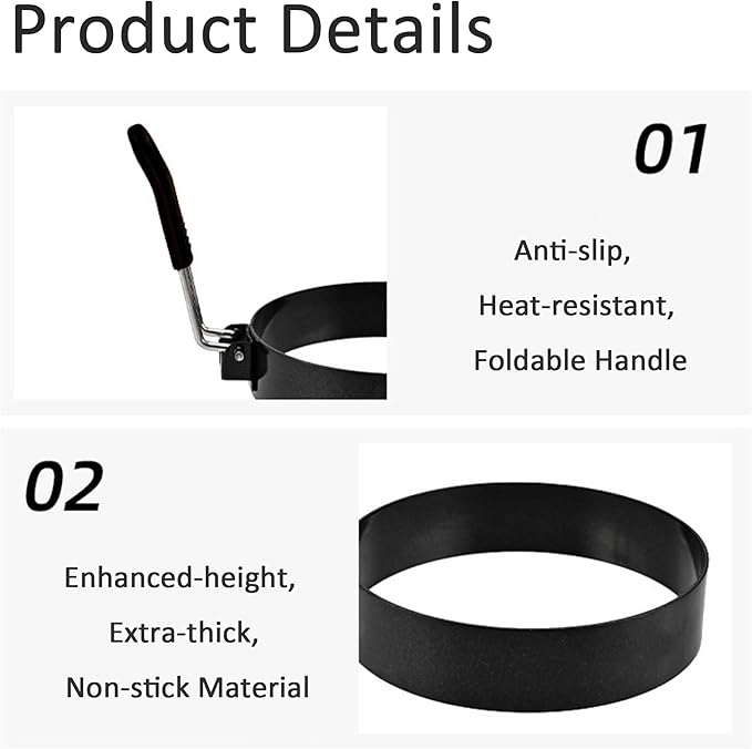 3.5" Nonstick Stainless Steel Egg Rings Set of 4 with Oil Brush, Round Crumpet Ring Mold for Muffins Pancake Cooking Griddle, Portable Grill Accessories for Indoor Camping Breakfast Sandwich Burger