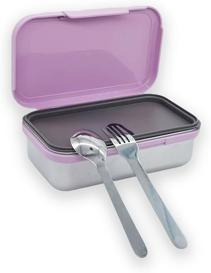 Stainless Steel Bento Box for Adults - Leakproof Microwave Safe Lunch Box for Work, Meal Prep and On the Go with Utensils & Bag (Purple)